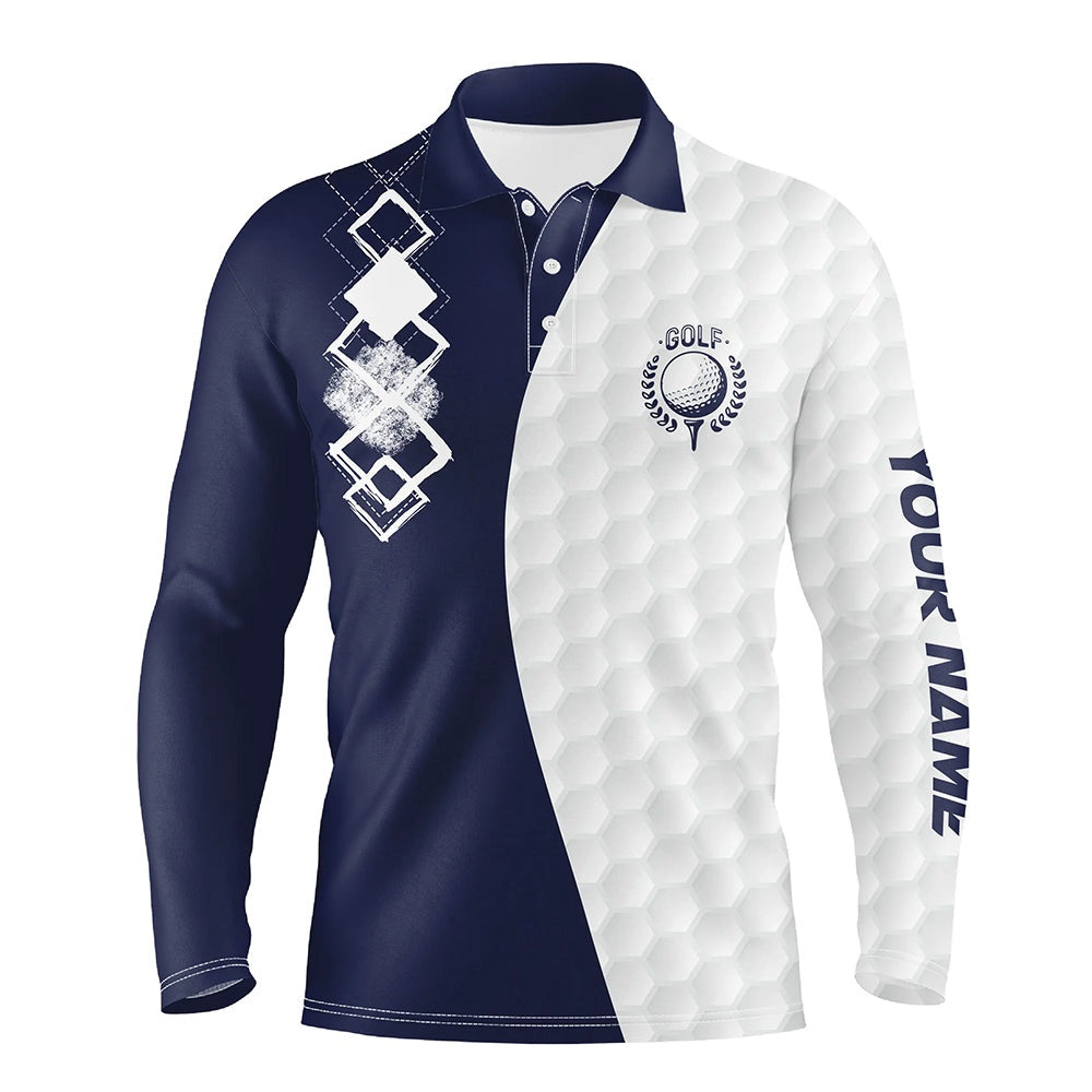 Golf Polo shirts, Mens Golf Polo Shirts Custom White Golf Ball Skin Golf Apparel For Men Navy