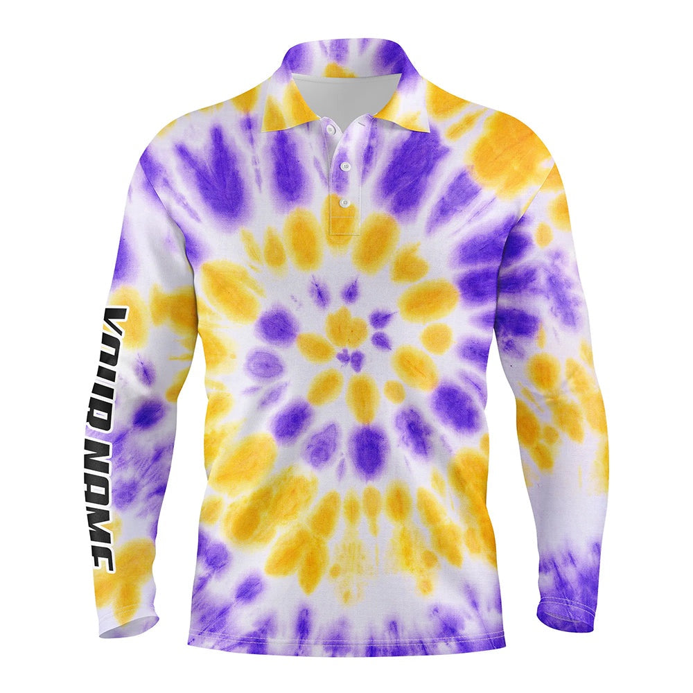 Golf Polo shirts, Mens Golf Polo Shirts Purple Yellow Tie Dye Pattern Custom Pattern Golf Shirt For Men, Golf Tops Mens