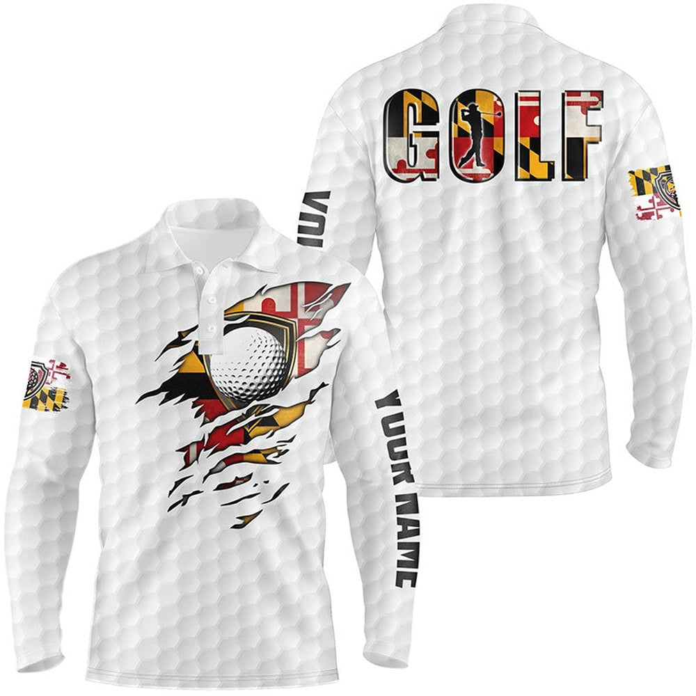 Golf Polo shirts, Mens Golf Polo Shirts Vintage Maryland Flag Custom Team Golf Shirts, Patriot White Golf Tops