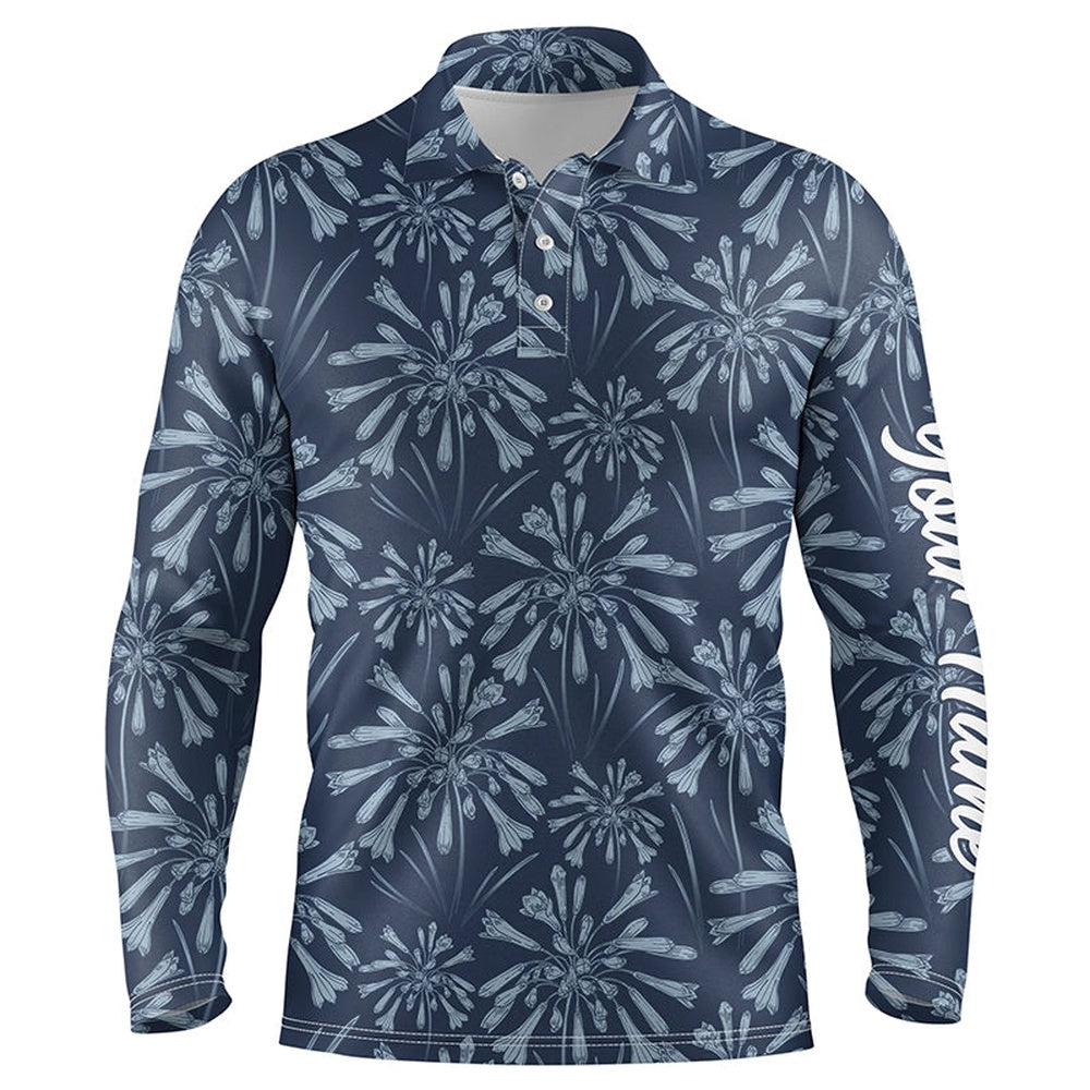 Golf Polo shirts, Mens Golf Polo Shirts With Navy Floral Pattern Custom Name Golf Shirts