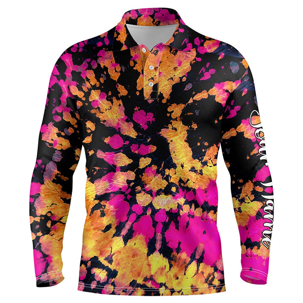 Golf Polo shirts, Mens Golf Polo Shirts With Yellow, Pink, Black Tie Dye Pattern Custom Name Pattern Golf Shirt For Men
