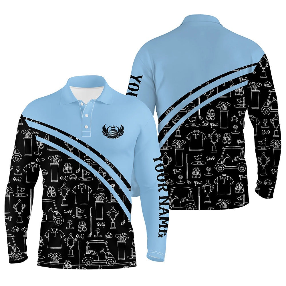 Golf Polo shirts, Mens Golf Polos Shirts Custom Black Pattern Short Long Sleeve Golf Shirts For Him Blue
