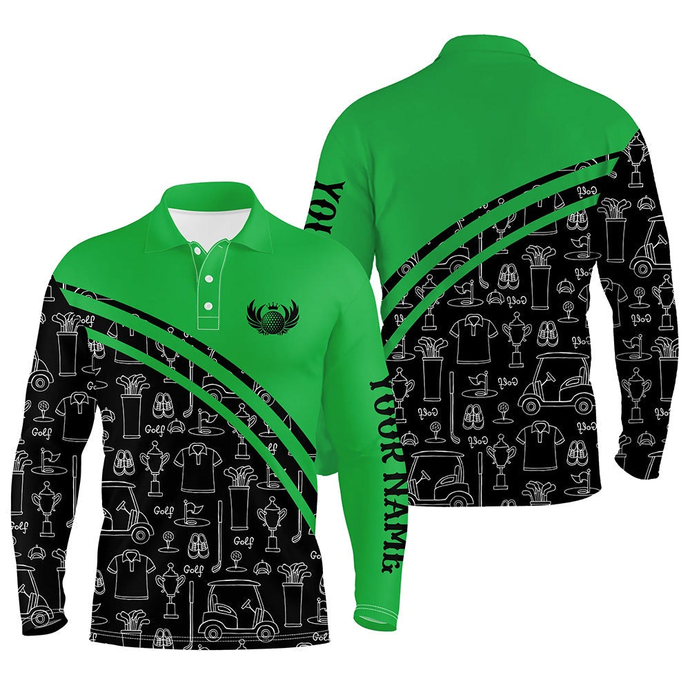 Golf Polo shirts, Mens Golf Polos Shirts Custom Black Pattern Short Long Sleeve Golf Shirts For Him Green