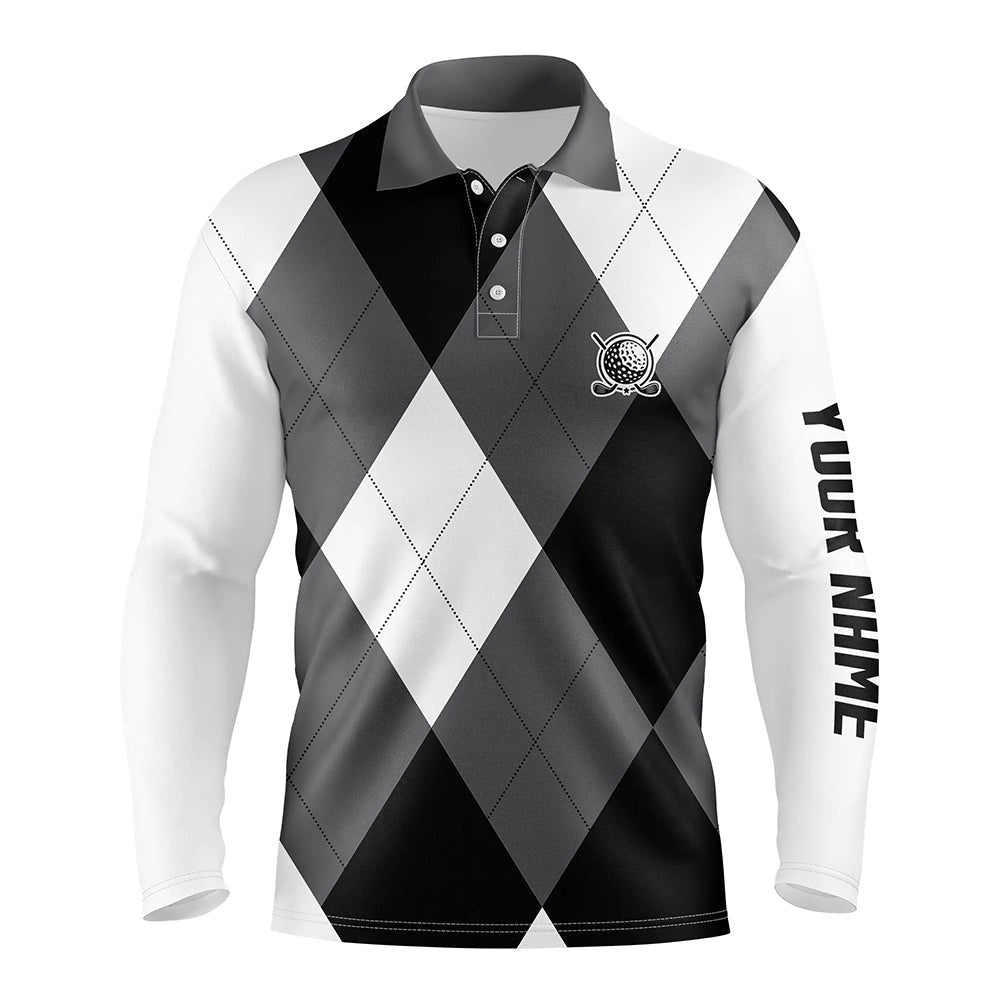 Golf Polo shirts, Mens Golf Polos Shirts Custom Name Black And White Golf Pattern