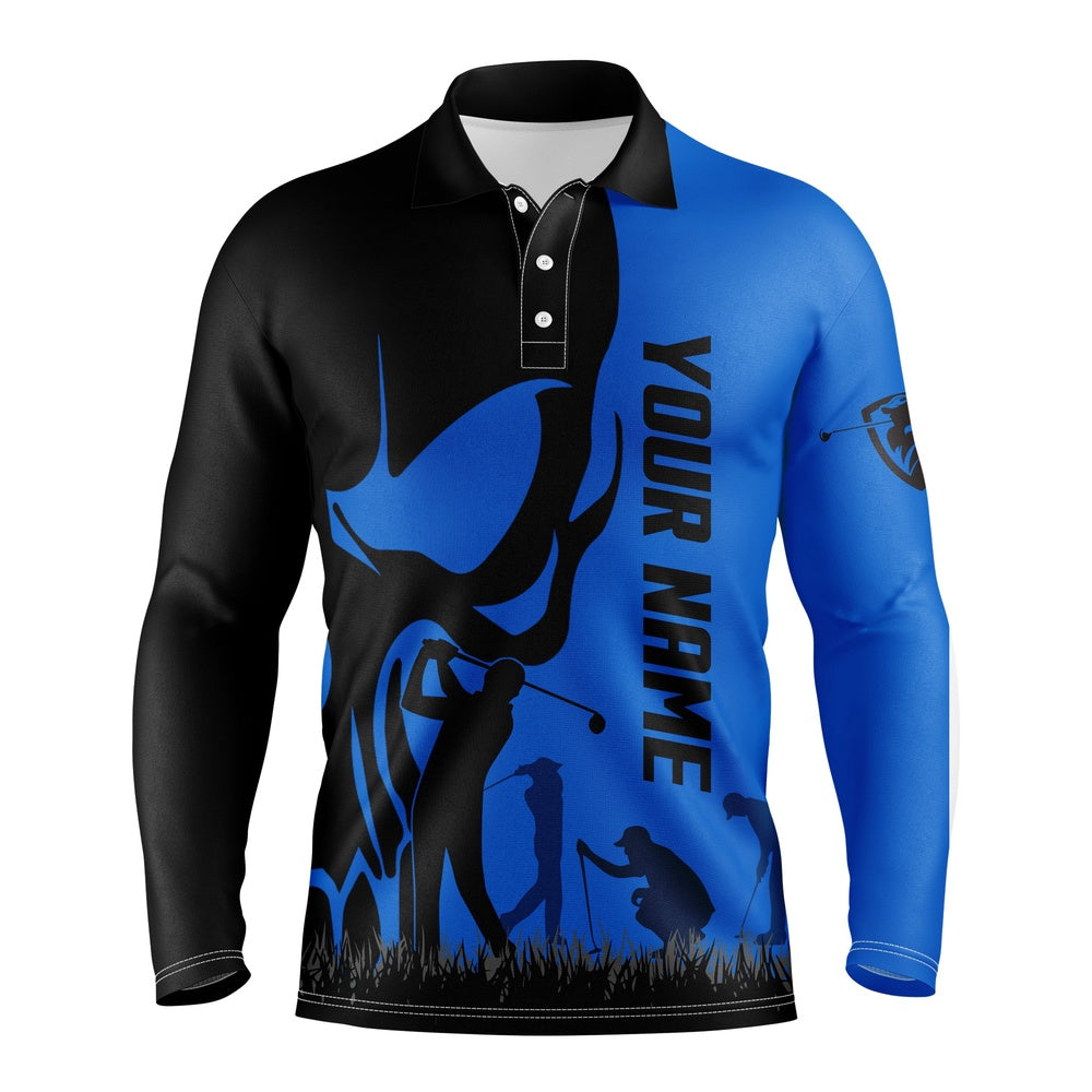 Golf Polo shirts, Mens Golf Polos Shirts Custom Name Skull Golf Black Shirt Jerseys, Golf Wear For Mens Blue