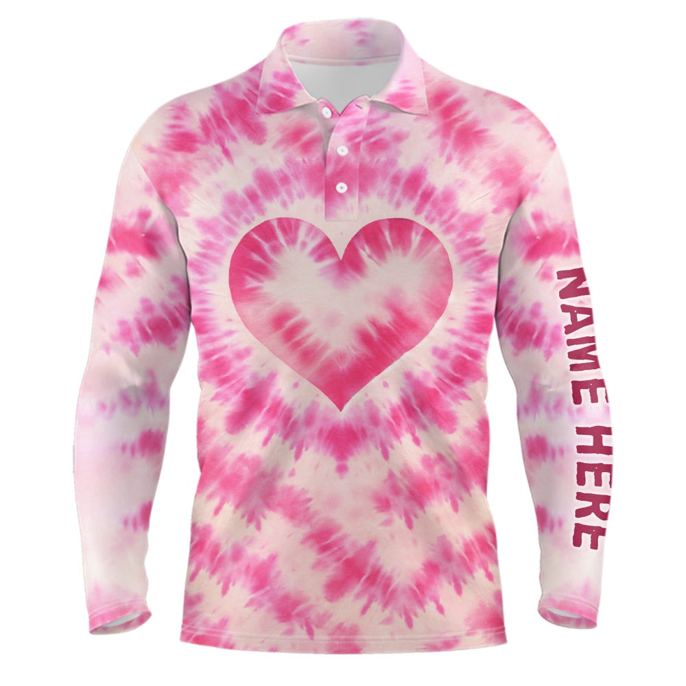 Golf Polo shirts, Mens Golf Polos Shirts Custom Pink Heart Tie Dye Pattern Golf Shirt, Best Mens Golf Wear