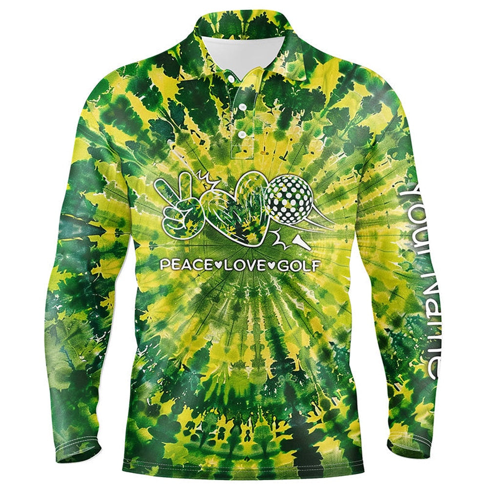 Golf Polo shirts, Mens Golf Polos Shirts Green Tie Dye Pattern Custom Peace Love Golf, Personalized Golf Shirt For Men