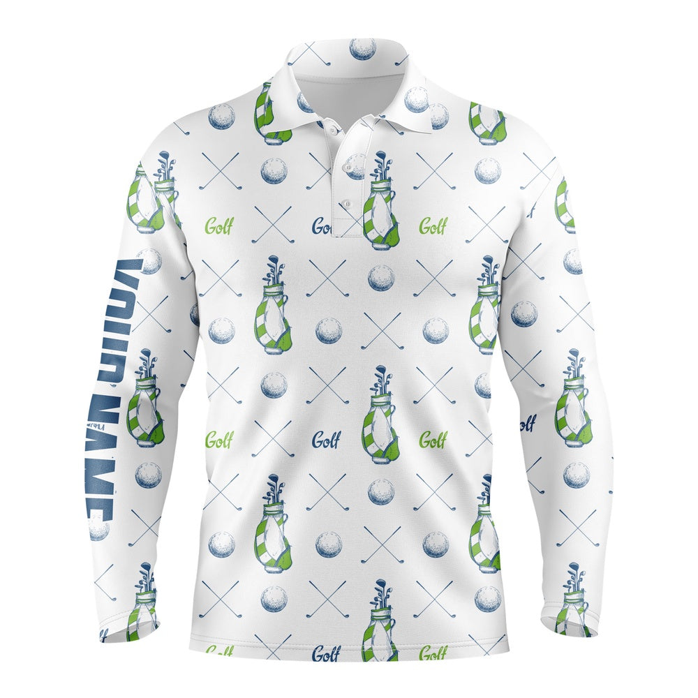 Golf Polo shirts, Mens Long Sleeve Golf Tops Custom Name Pattern Shirts Personalized Gifts For Golf Lovers