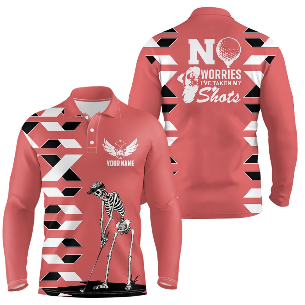 Golf Polo shirts, Mens Skull Golf Polo Shirts Personalized Pink Golf Shirts For Men, Halloween Golf Gifts