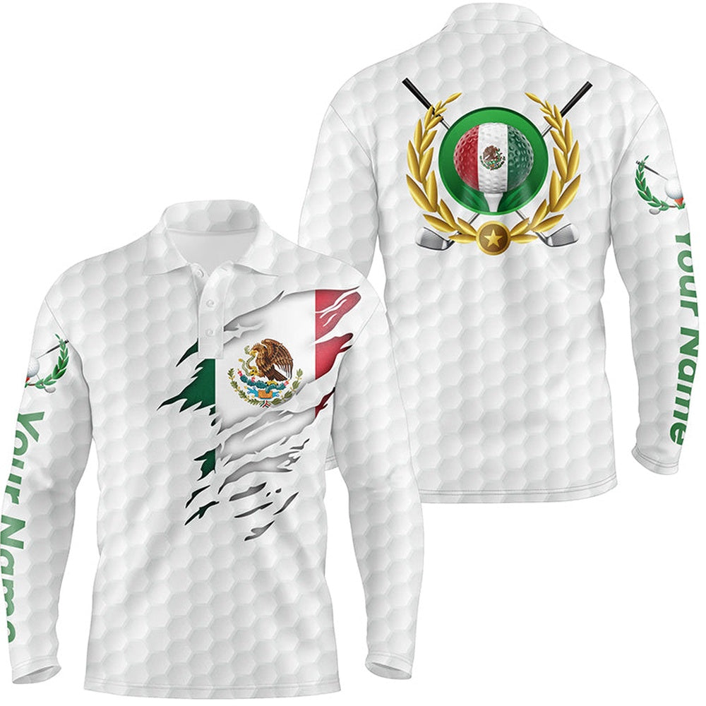 Golf Polo shirts, Mexican Flag White Golf Pattern Mens Polo Shirt Patriotic Golf Shirt For Men Mexico Golf Gifts