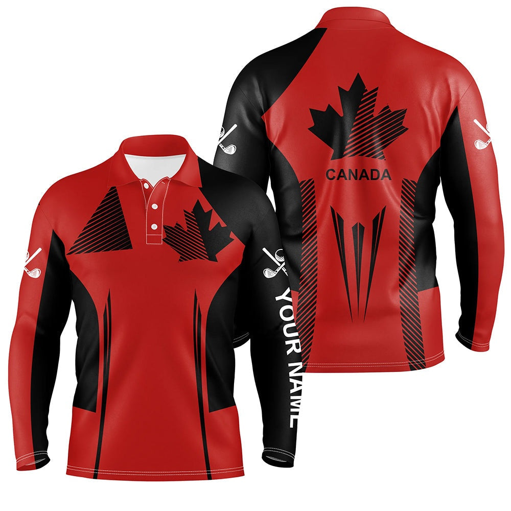 Golf Polo shirts, Personalized Black And Red Canada Flag Golf Polo Shirt For Men Custom Patriotic Gifts For Golf Lovers
