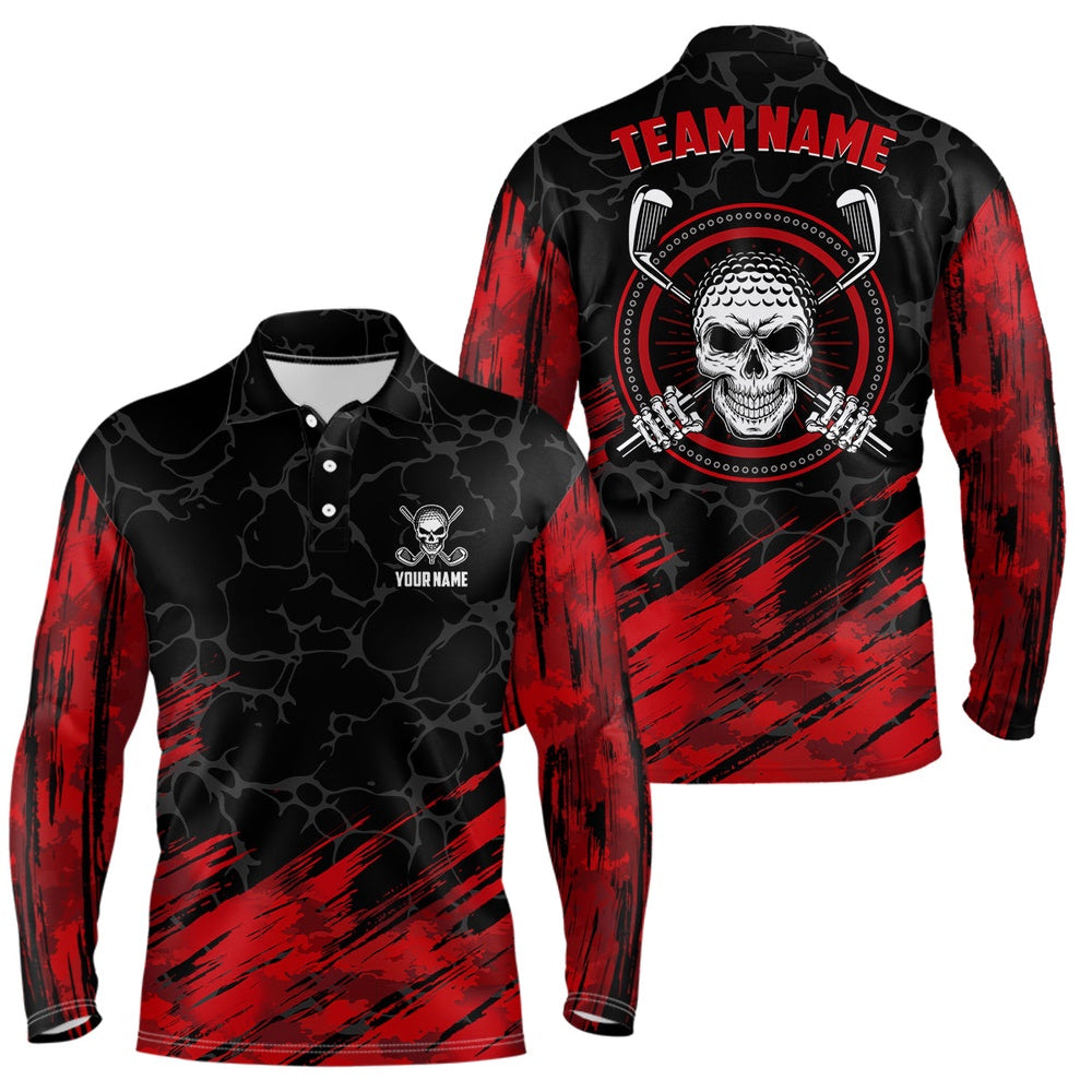 Golf Polo shirts, Personalized D All Over Print Skull Mens Golf Polo Shirt, Red And Black Golf Shirts For Men