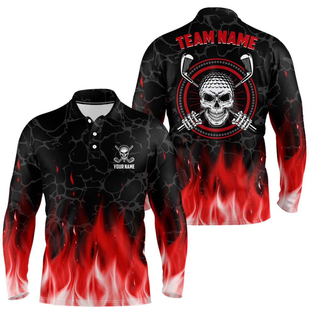 Golf Polo shirts, Personalized D All Over Print Skull Mens Golf Polos Red Fire Flame Golf Shirts For Men
