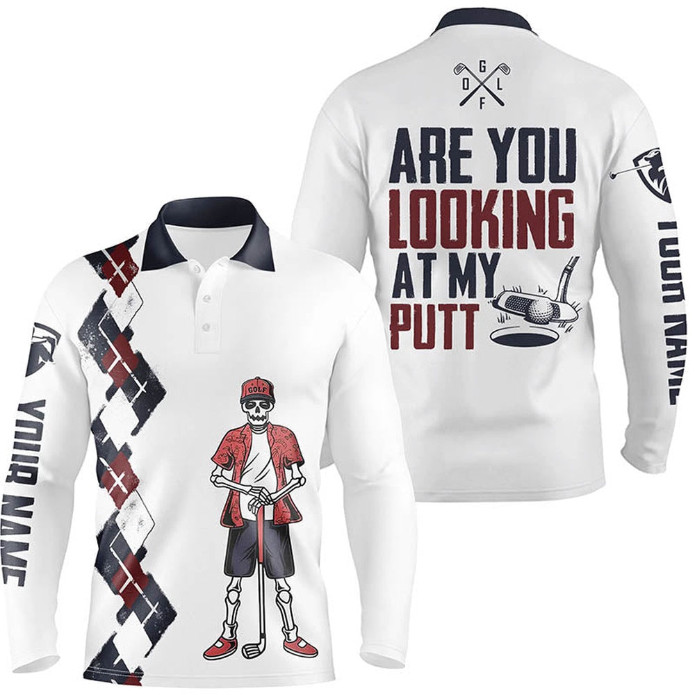 Golf Polo shirts, Personalized Funny Golf Shirts For Men, Argyle Skull Mens Golf Shirts, Crazy Golfing Gifts