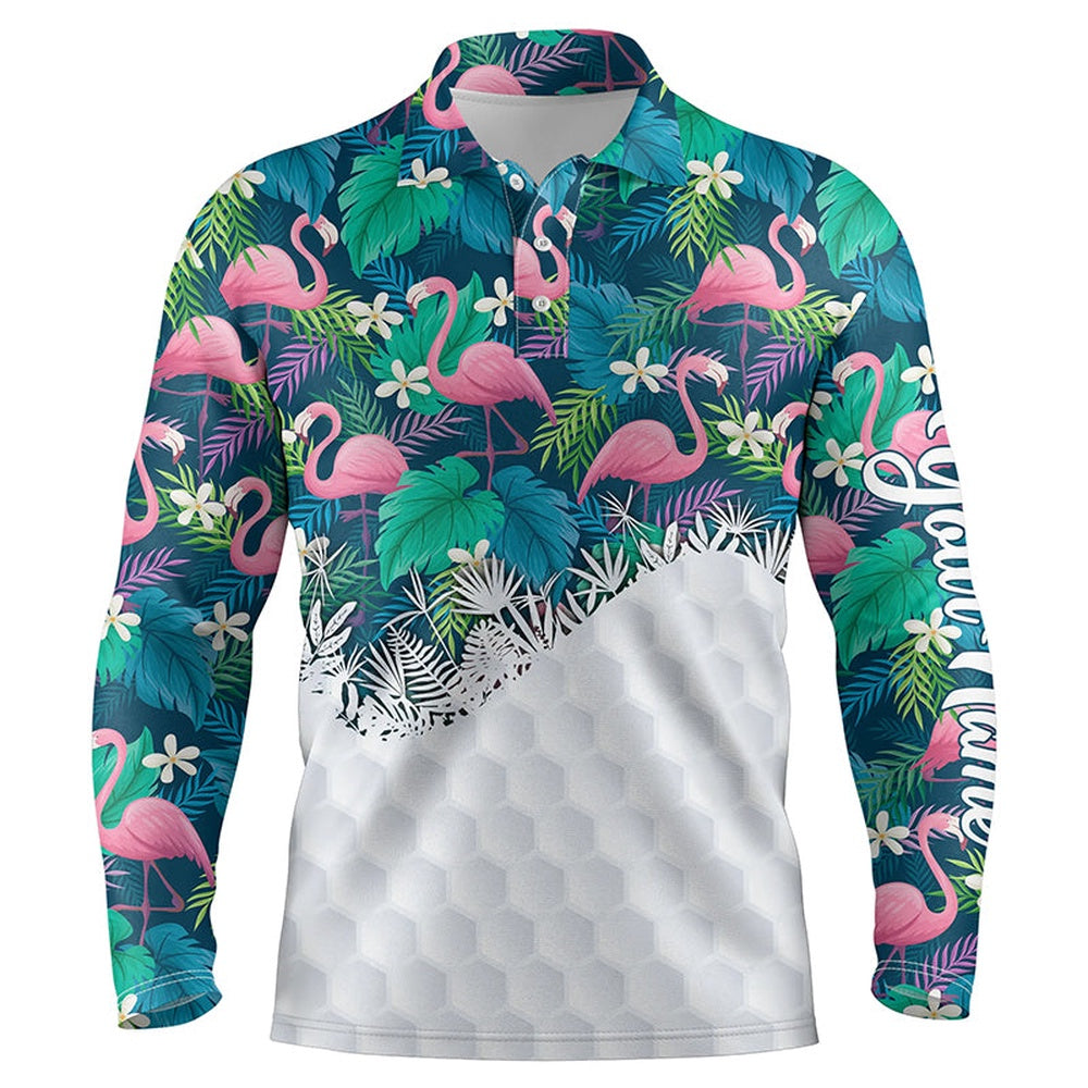 Golf Polo shirts, Personalized Green Tropical Colorful Flamingo Pattern Mens Golf Polo Shirts Best Mens Golf Wears