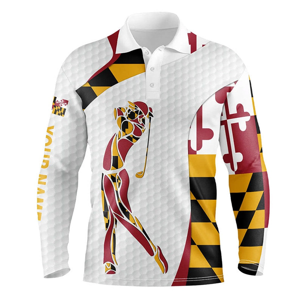 Golf Polo shirts, Personalized Maryland Flag Patriot Golf White Mens Golf Polo Shirts Custom Name Golf Gifts For Men