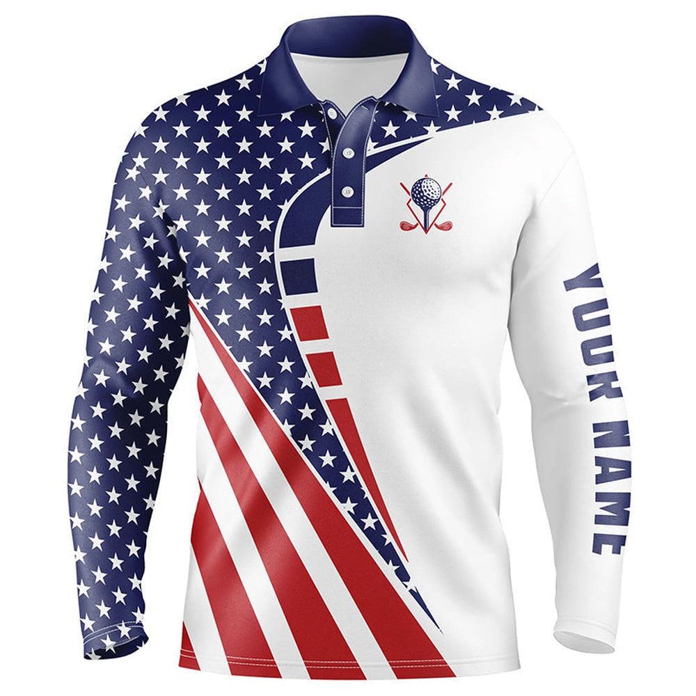Golf Polo shirts, Personalized Red, White And Blue Golf Polos Shirts For Mens Custom American Flag Patriot Golf Wears