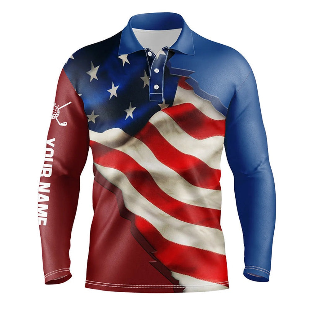 Golf Polo shirts, Personalized Vintage American Flag Mens Golf Polo Shirts Custom Patriotic Golf Gift For Mens