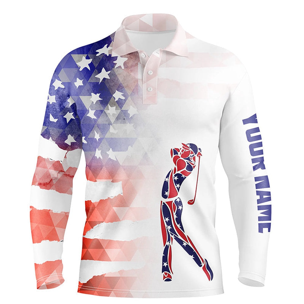 Golf Polo shirts, Personalized Watercolor American Flag Patriot Golf White Mens Golf Polo Shirts Custom Golf Gifts