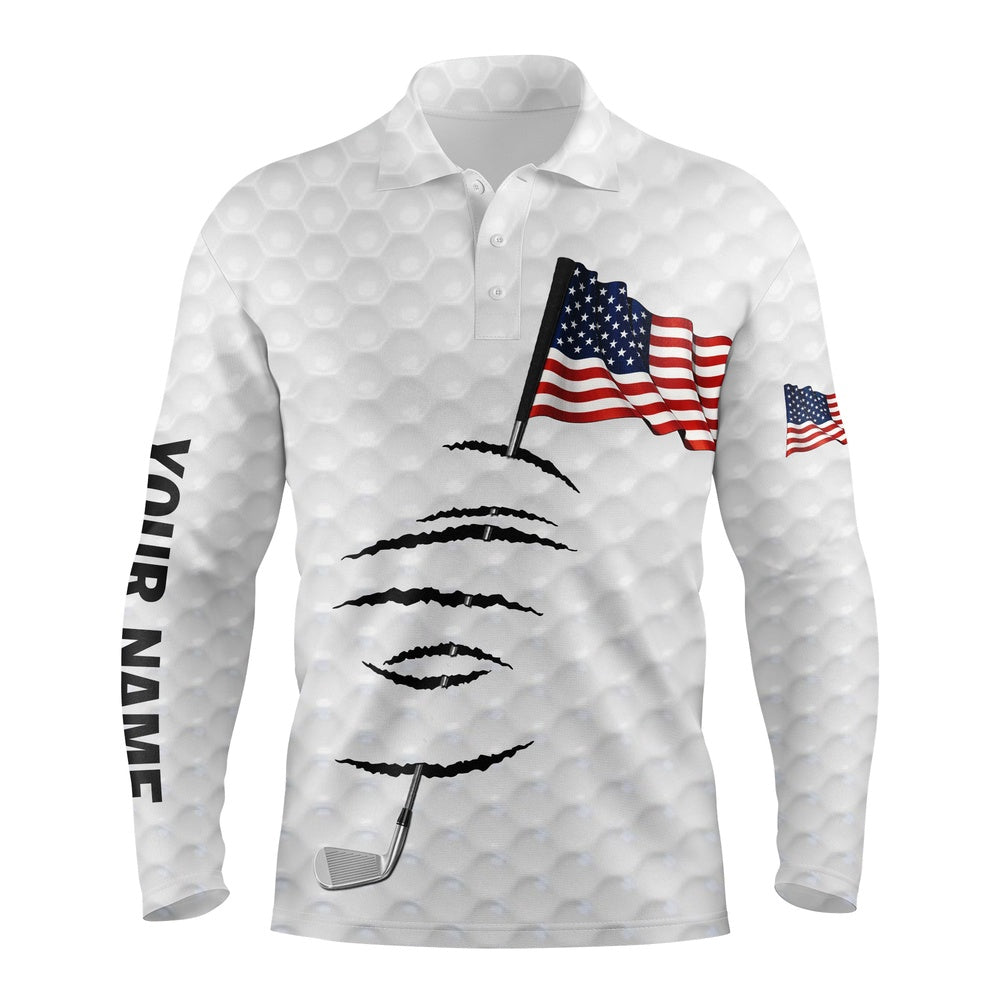 Golf Polo shirts, Personalized White Golf Polos Shirt For Men American Flag Th July Custom Name Gifts For Golf Lovers