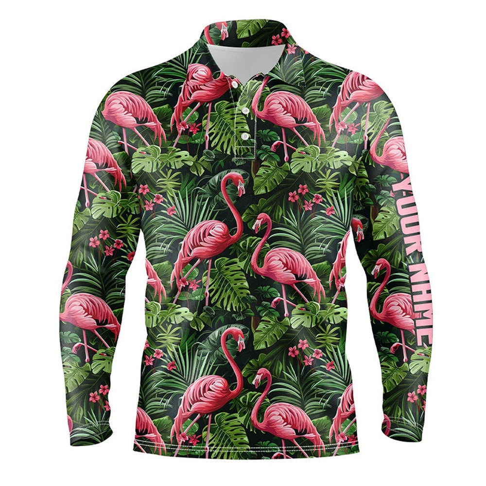 Golf Polo shirts, Pink Flamingo Tropical Pattern Mens Golf Polo Shirts Custom Golf Shirts For Mens Golf Gifts