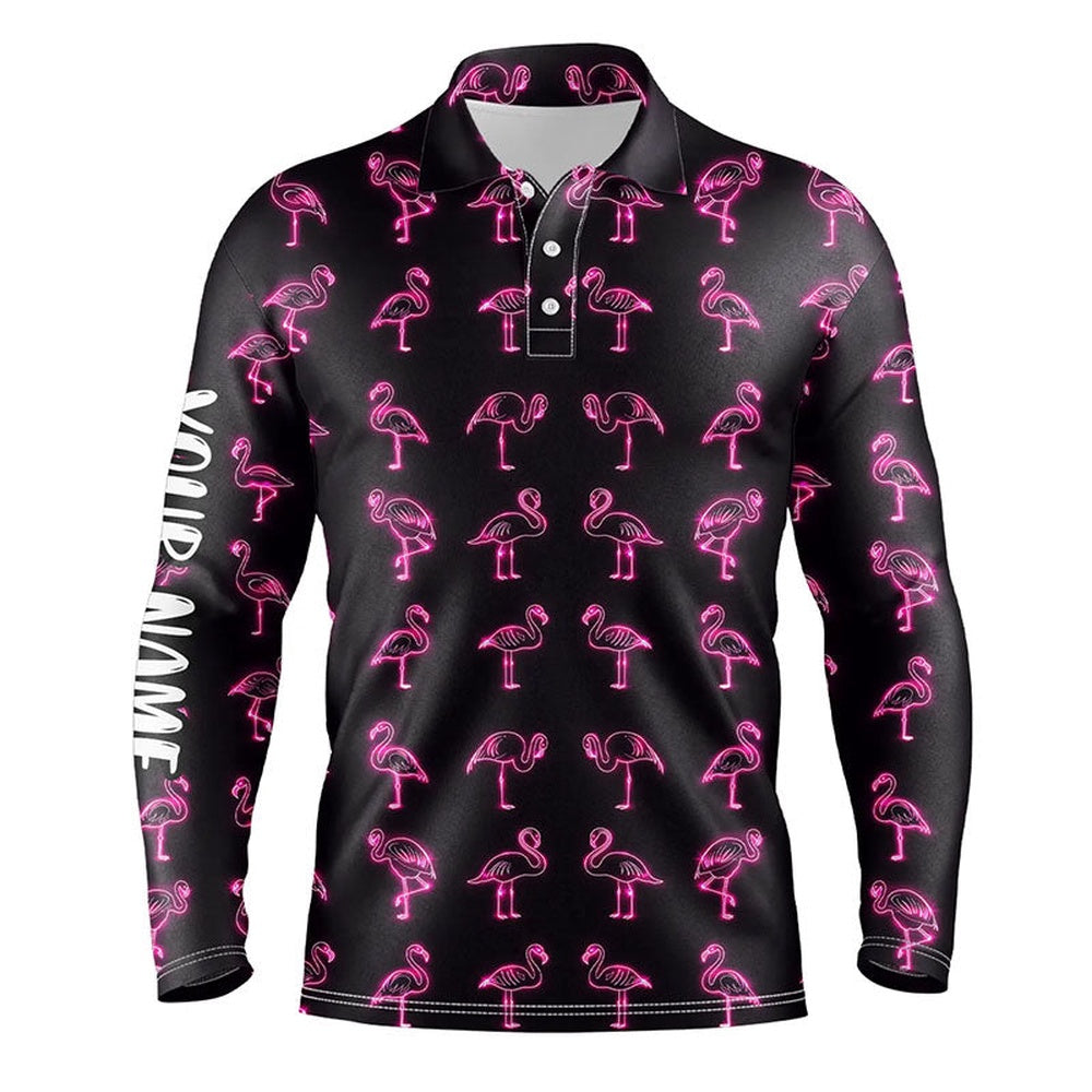 Golf Polo shirts, Pink Neon Flamingos Pattern Mens Golf Polo Shirt Custom Team Flamingo Golf Polo Shirts, Golfer Gifts