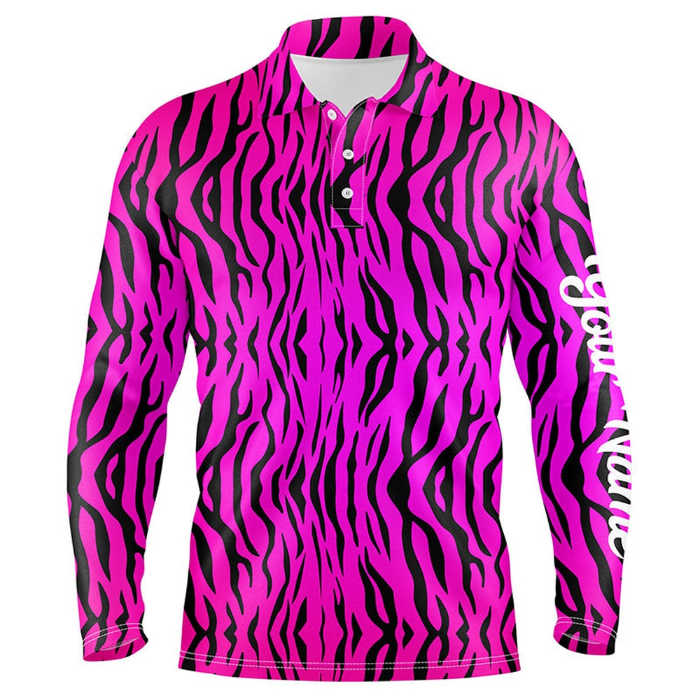 Golf Polo shirts, Pink Neon Tiger Stripes Background Mens Golf Polo Shirts Custom Golf Shirt For Men, Best Golf Gifts