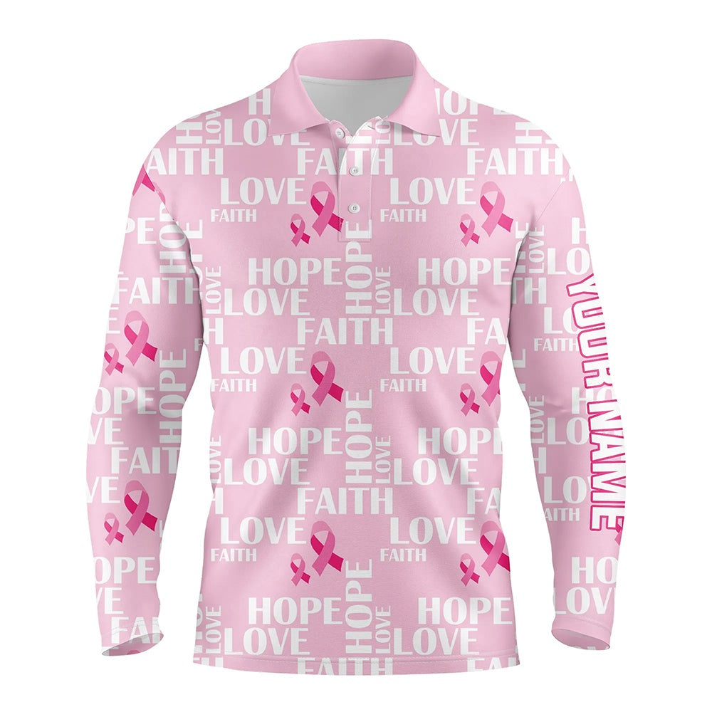 Golf Polo shirts, Pink Ribbon Faith Love Hope Breast Cancer Awareness Mens Golf Polo Shirts Golf Shirts For Men