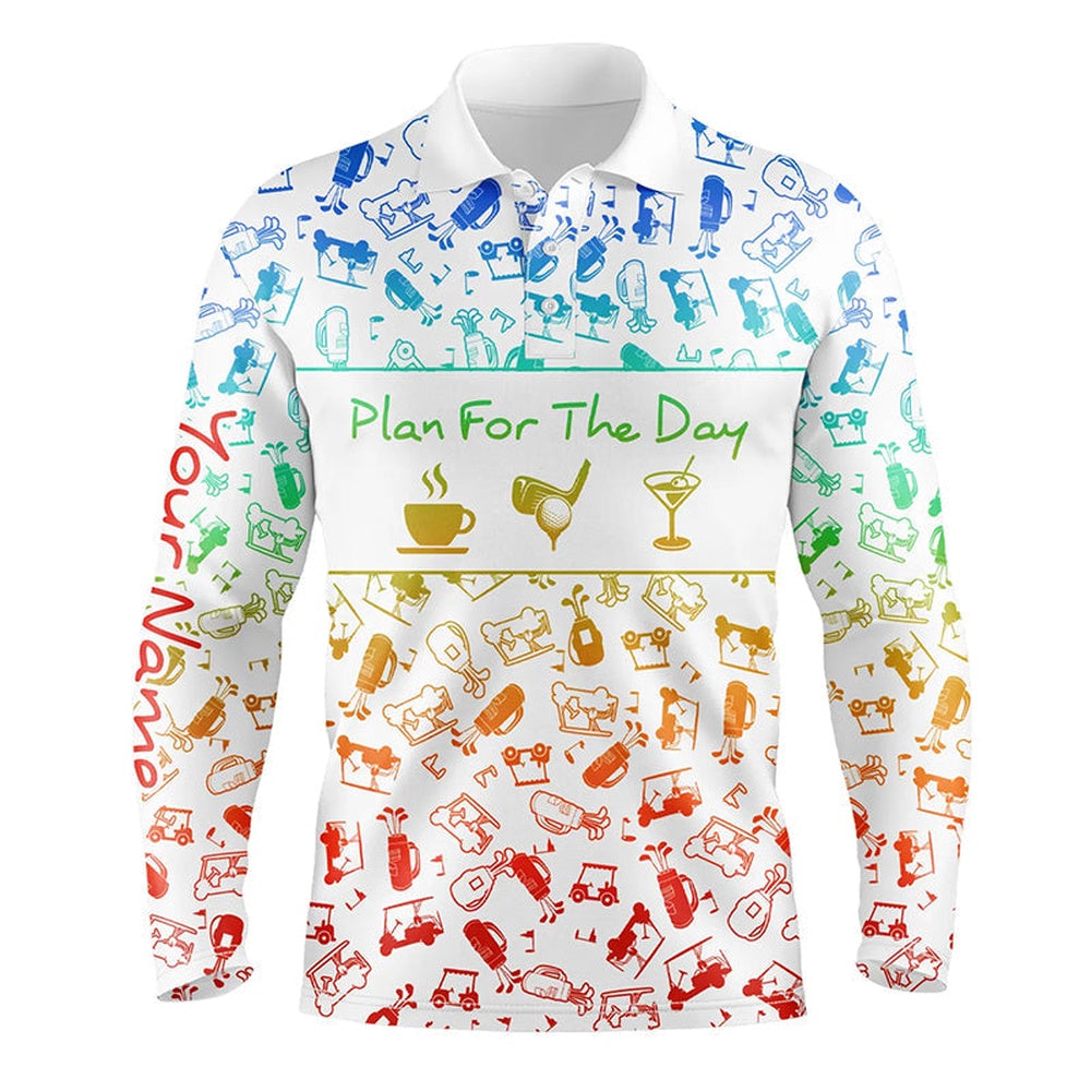 Golf Polo shirts, Rainbow Gradient Golf Pattern Men Golf Polo Shirt Custom Coffee Golf Cocktail Polo Shirts For Men