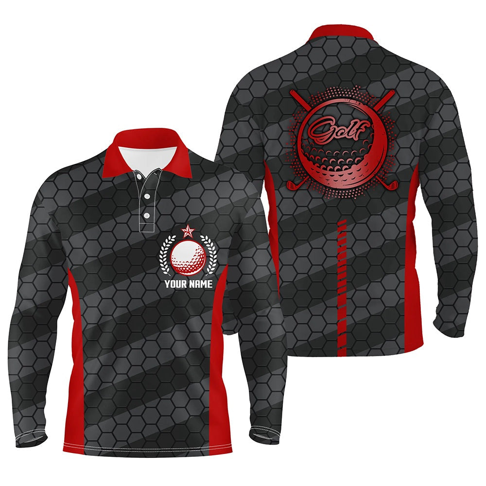 Golf Polo shirts, Red And Black Mens Golf Polo Shirts Personalized Golf Polos For Men, Cool Golf Gifts
