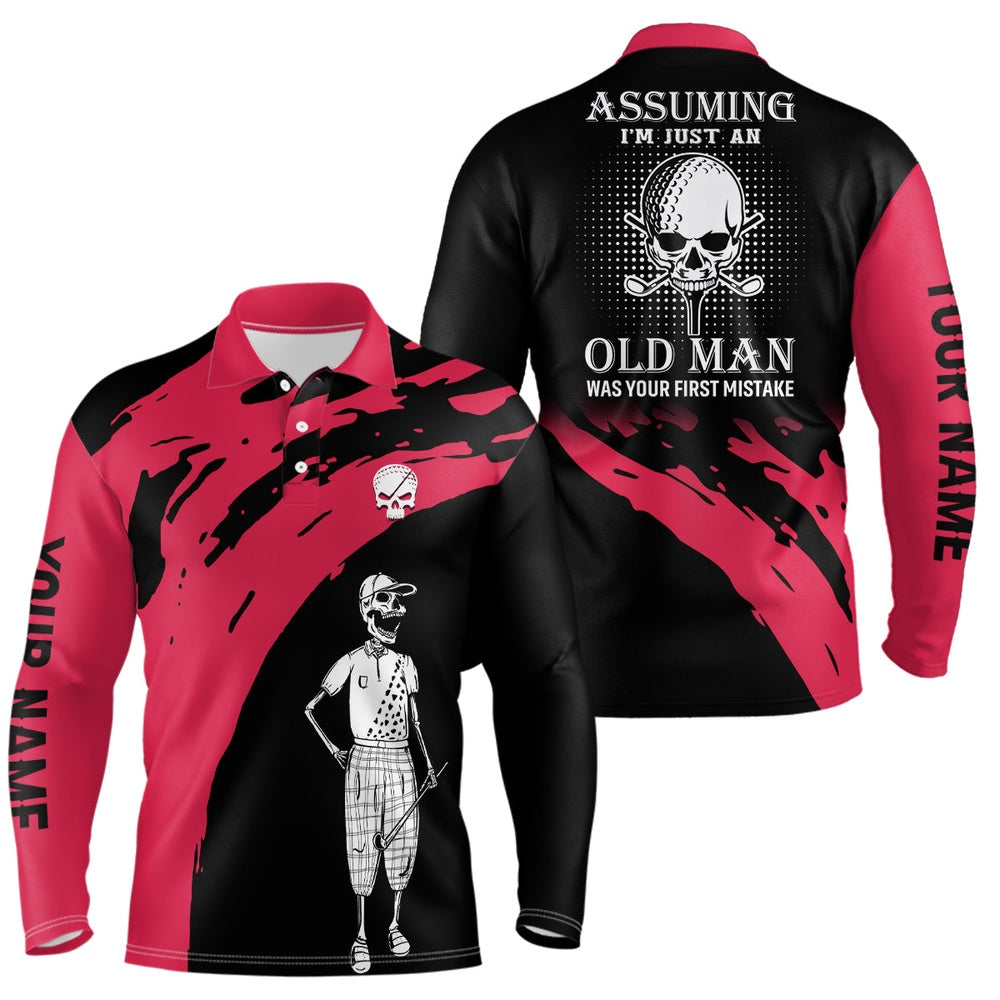 Golf Polo shirts, Red And Black Mens Skull Golf Polo Shirts Personalized Golf Polos For Men, Crazy Golf Gifts