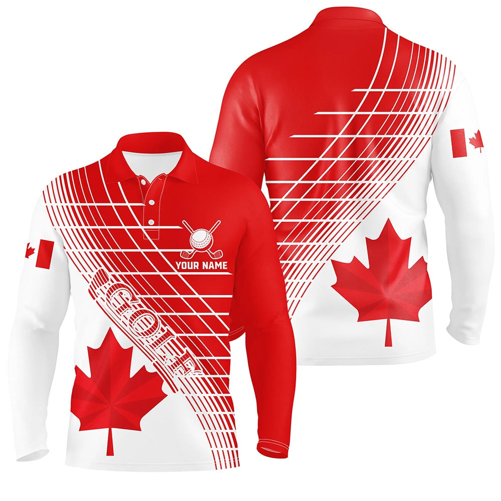 Golf Polo shirts, Red Canada Leaf Mens Golf Polo Shirts Custom White Patriotic Canadian Flag Golf Shirts For Men