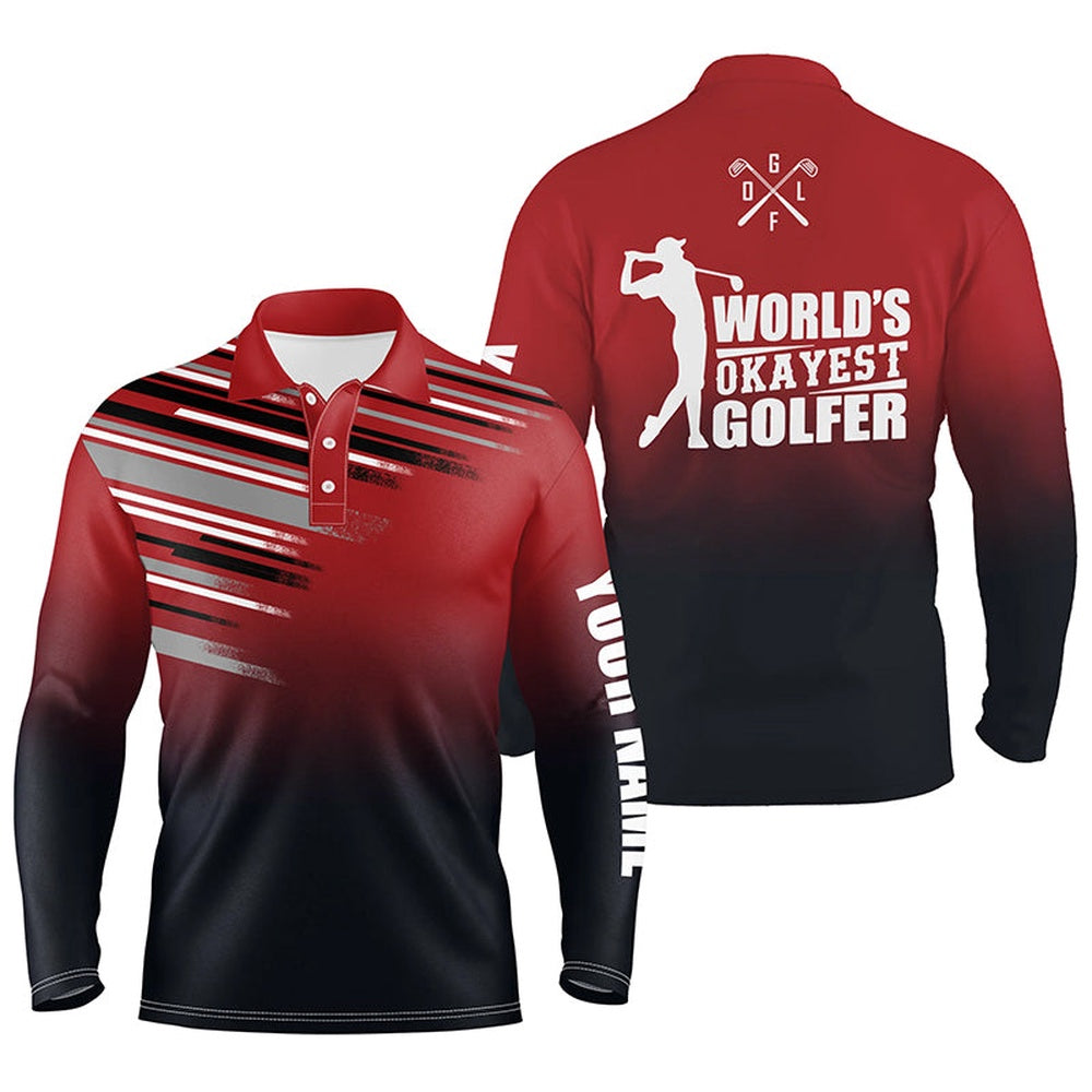Golf Polo shirts, Red Mens Golf Polo Shirt Custom Name World'S Okayest Golfer Team Mens Golf Tops For Men