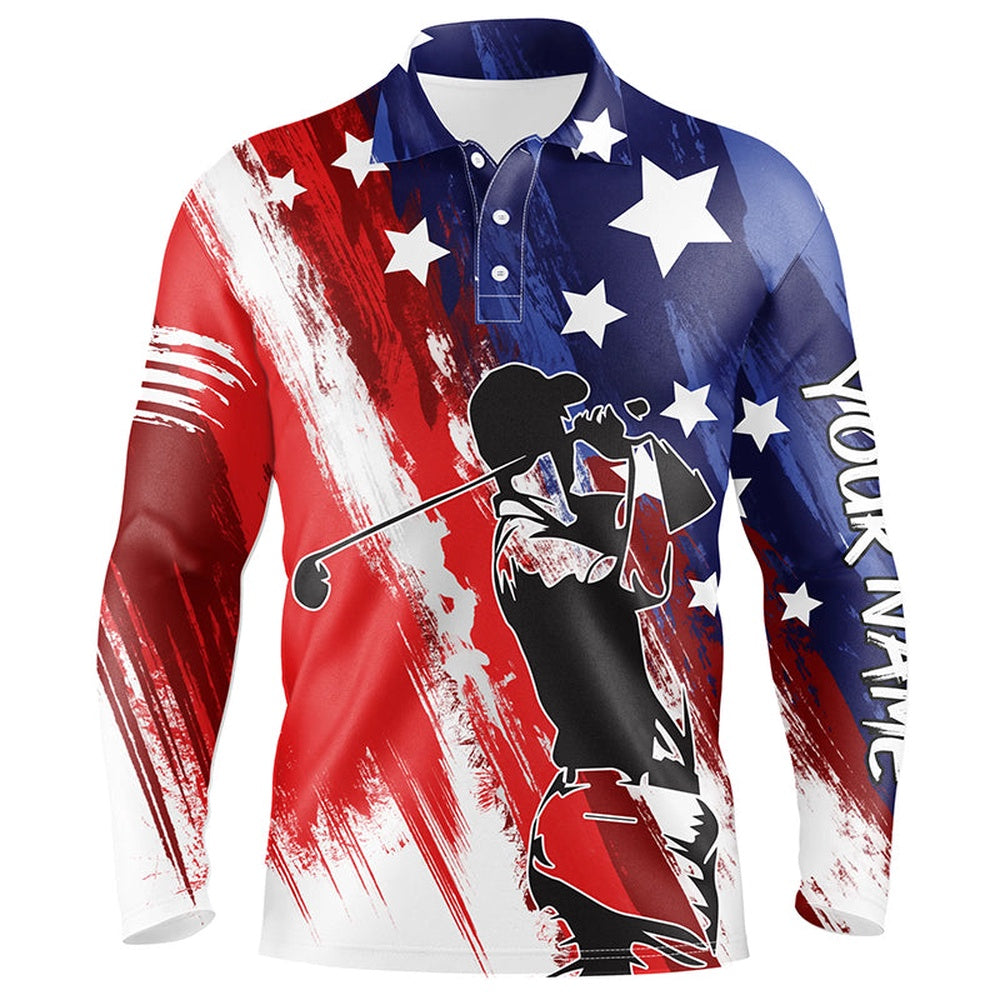 Golf Polo shirts, Red, White, And Blue American Flag Men Golf Polo Shirts Custom Patriotic Golf Shirt