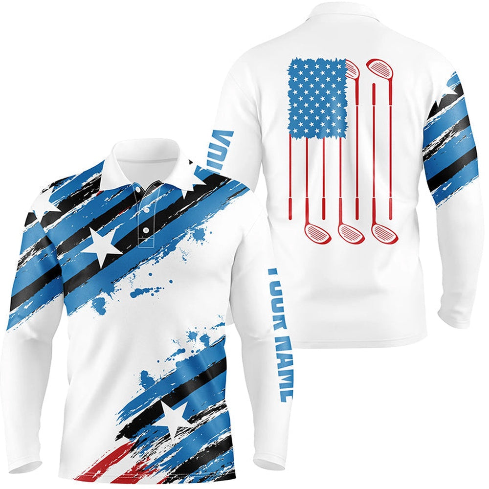 Golf Polo shirts, Red White And Blue American Flag Mens Golf Polo Shirt Custom Mens Golf Clothing, Patriotic Golf Gifts