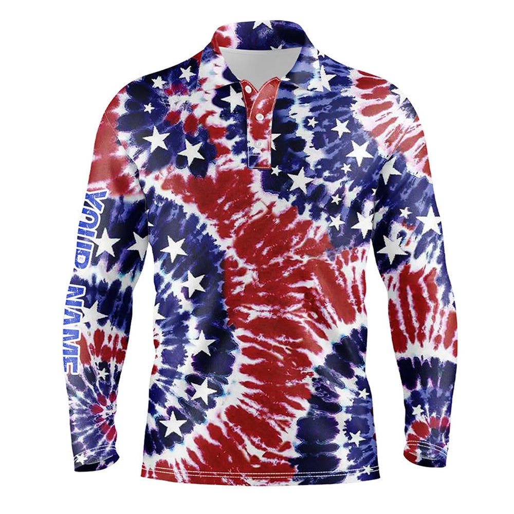 Golf Polo shirts, Red, White, And Blue American Flag Tie Dye Mens Golf Polo Shirts Custom Patriotic Team Golf Shirts