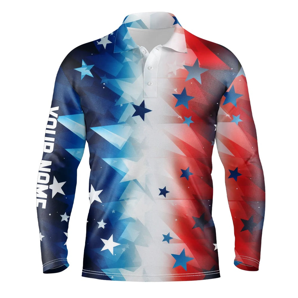 Golf Polo shirts, Red, White And Blue Stars Pattern Mens Golf Polo Shirts Custom Mens Golf Attire, Best Golf Gifts
