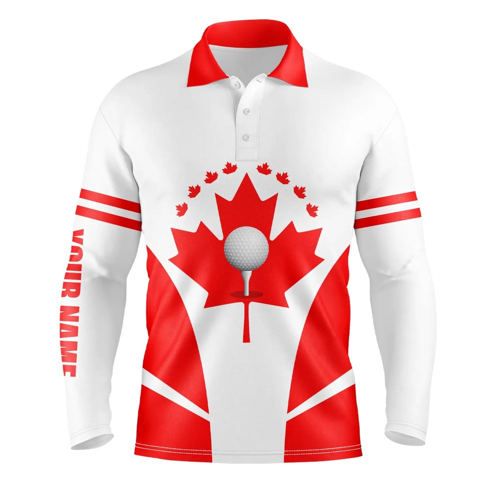 Golf Polo shirts, Red White Mens Golf Polo Shirts Canadian Flag Patriotic Golf Balls Shirts For Men, Mens Golf Top