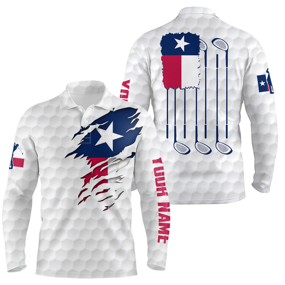 Golf Polo shirts, Retro Texas Flag White Golf Pattern Mens Polo Shirt Patriotic Golf Shirts For Men Golf Gifts