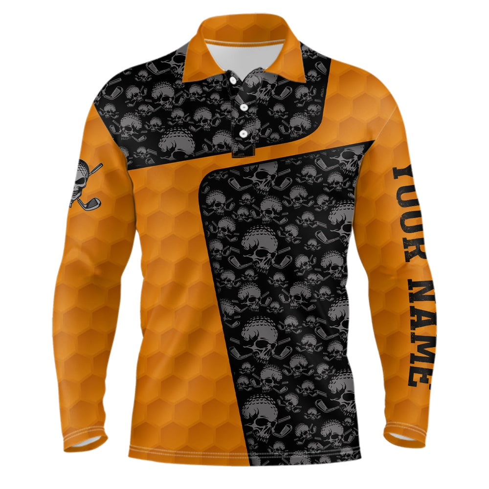 Golf Polo shirts, Skull Orange Golf Ball Pattern Mens Polo Shirt Custom Golf Shirts For Men Halloween Golf Gifts