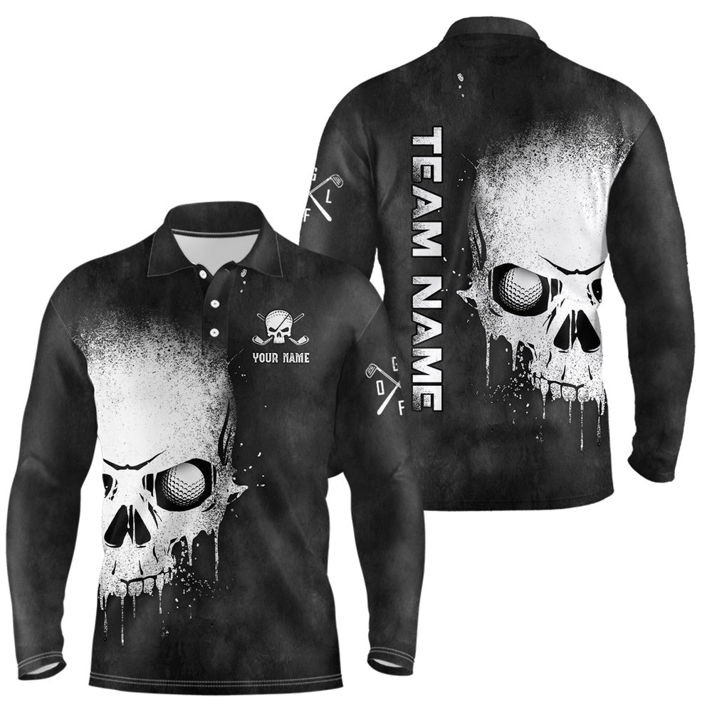 Golf Polo shirts, Smoke Skull Black White Mens Golf Polo Shirts Custom Scary Golf Shirts For Men Golf Gifts