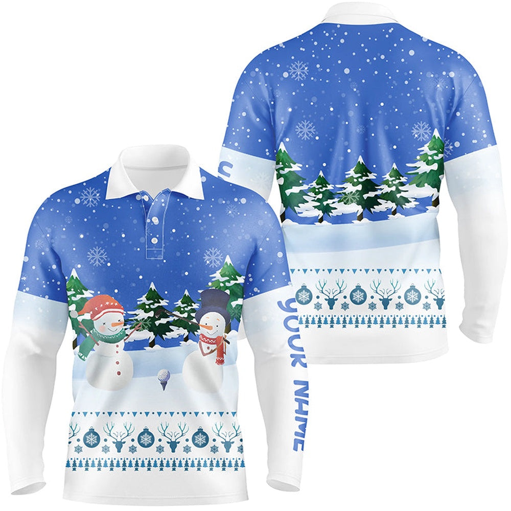 Golf Polo shirts, Snowman Blue Christmas Mens Golf Polo Shirt Custom Golf Shirts For Men Winter Holiday Golf Gifts