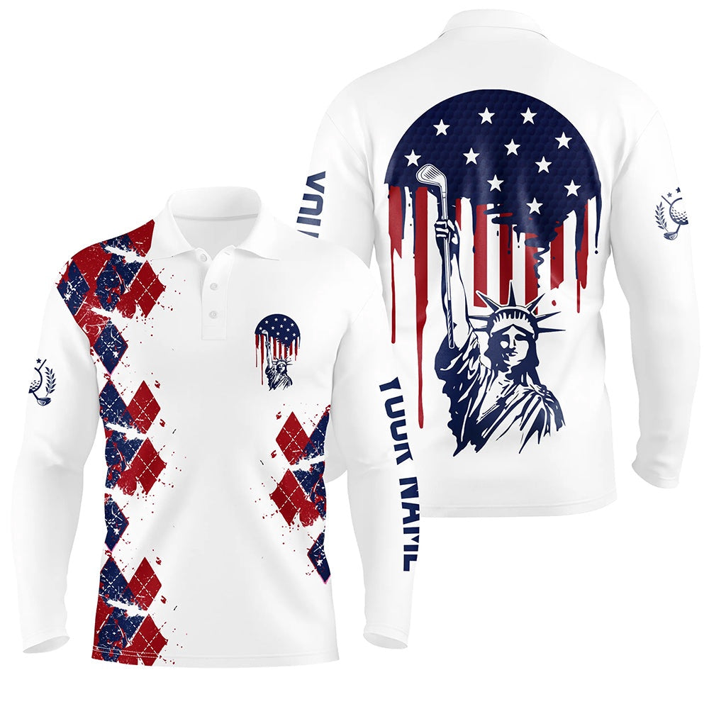 Golf Polo shirts, Statue Of Liberty Th Of July American Flag Argyle Mens Golf Polos Patriotic Golf Shirts For Men