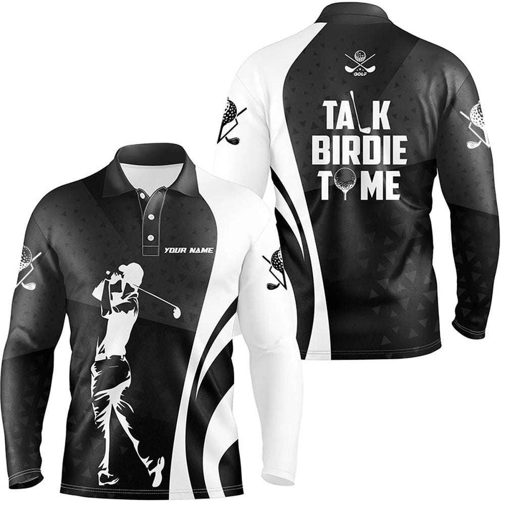 Golf Polo shirts, Talk Birdie To Me Black White Golf Mens Polo Shirts Custom Geometric Cool Golf Shirts For Men