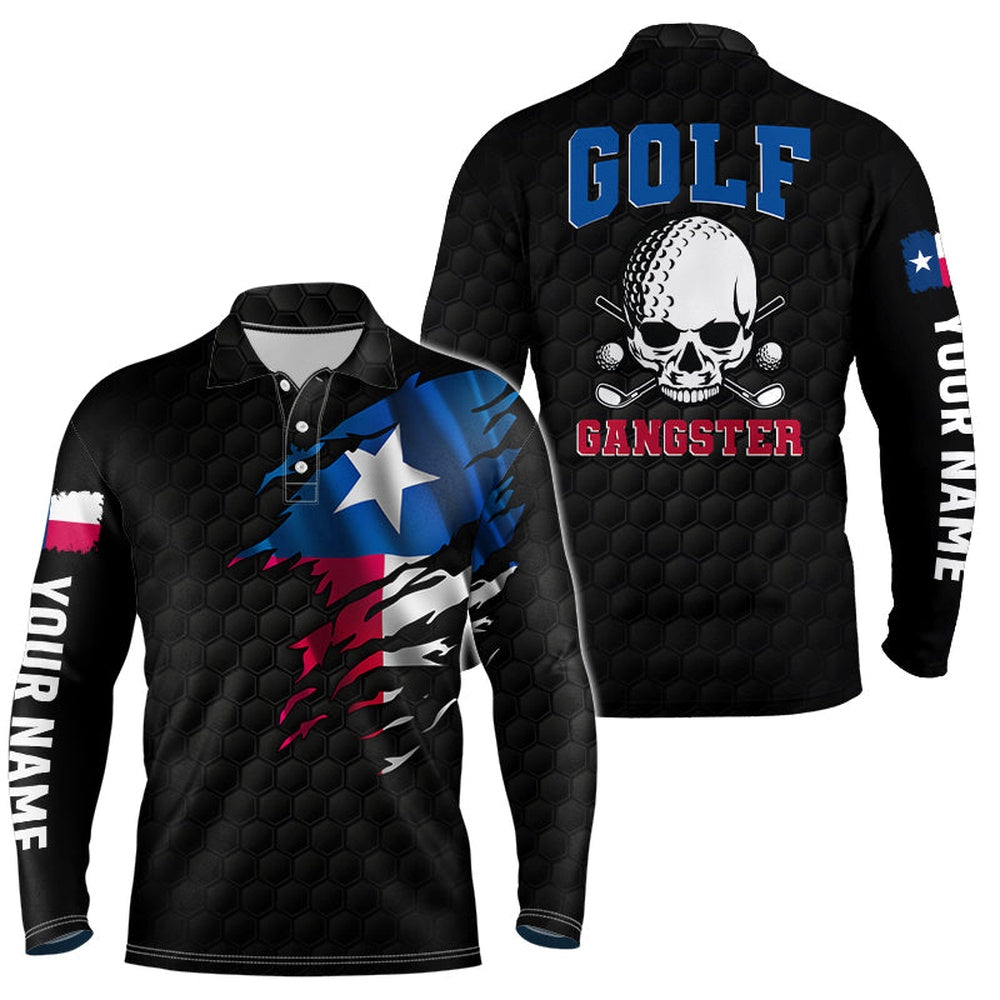 Golf Polo shirts, Texas Flag Mens Golf Polo Shirt, Skull Gangster Golf Shirts For Men, Custom Patriotic Golf Gifts