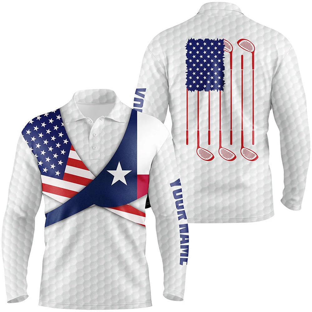 Golf Polo shirts, Texas Flag White Golf Pattern Mens Polo Shirt Patriotic Golf Shirts For Men Golf Gifts