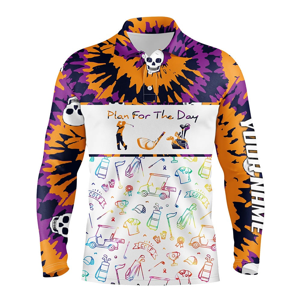 Golf Polo shirts, Tie Dye Halloween Mens Golf Polo Shirts, Colorful Best Golf Shirts For Men, Skull Golf Shirt