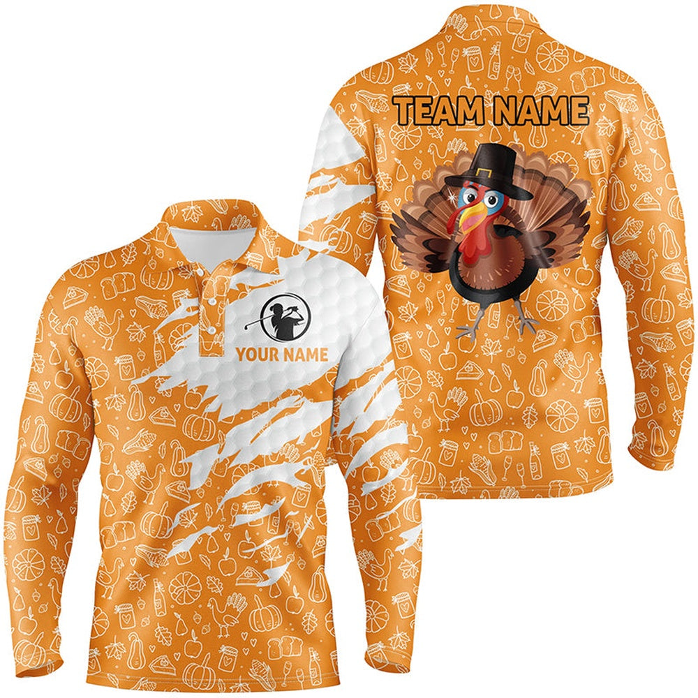Golf Polo shirts, Turkey Bird Thanksgiving Golf Team Mens Polo Shirt Orange Custom Men Golf Tops Funny Golf Gifts