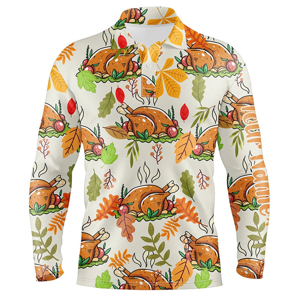 Golf Polo shirts, Turkey Thanksgiving Funny Mens Golf Tops Autumn Leaves Customized Golf Shirts For Men Golf Gifts