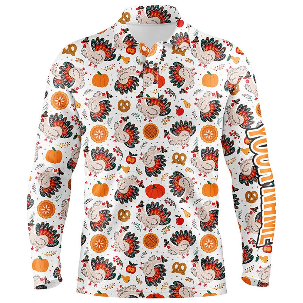 Golf Polo shirts, Turkey Thanksgiving Pattern Mens Golf Polo Shirts Custom Thanksgiving Gift Best Mens Golf Wear